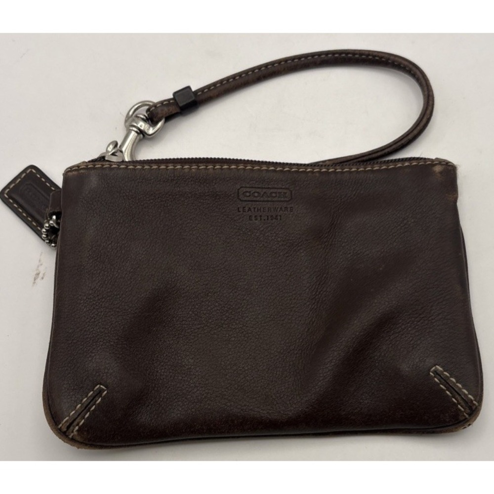 Coach Leather Wristlet Wallet Dark Brown‎ Zip Around 6x4 Classic